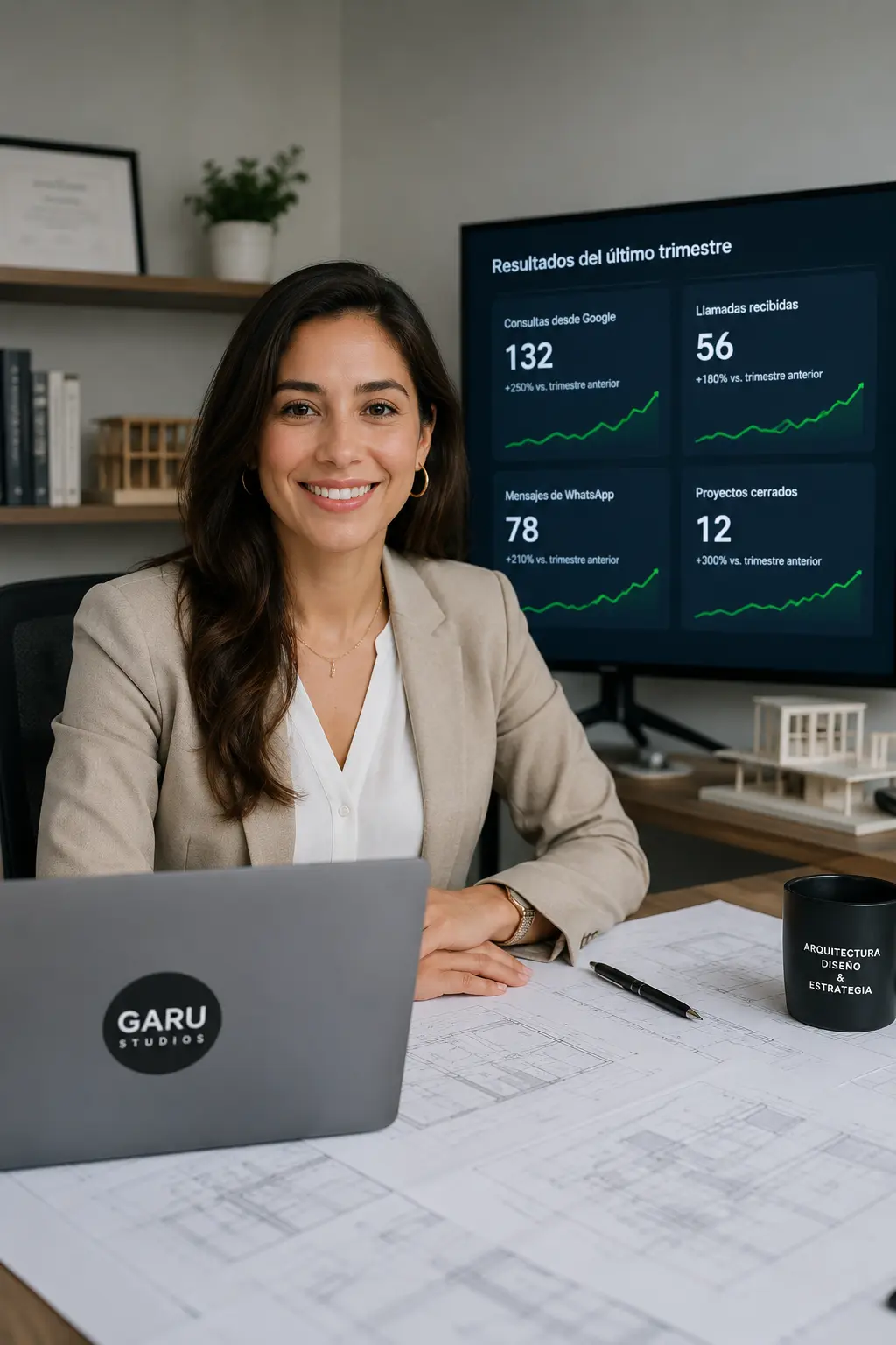 Profesionista satisfecho con los resultados de su página web en Google